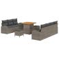 Preview: ARDEBO.de - 10-teiliges Garten Sofa Set mit Kissen Grau Poly Rattan Akazie, 2-Sitzer Garten Sofa mit Stauraum & Kissen Grau Poly Rattan, 3-teiliges Garten Essset mit Kissen Grau Poly Rattan Akazie