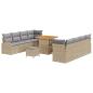 Preview: 11-teiliges Garten Sofa Set mit Kissen Beige Poly Rattan Akazie, 2-Sitzer Garten Sofa mit Stauraum & Kissen Beige Poly Rattan, 3-teilige Garten Essgruppe mit Kissen Beige Poly Rattan Akazie