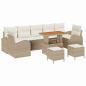 Preview: 10-teiliges Garten Sofaset mit Kissen Beige Poly Rattan Akazie, 2-Sitzer Garten Sofa mit Stauraum & Kissen Beige Poly Rattan, 3-teiliges Garten Essset mit Kissen Beige Poly Rattan Akazie