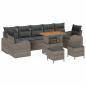 Preview: 10-teilige Garten Sofa Set mit Kissen Grau Poly Rattan Akazie, 2-Sitzer Garten Sofa mit Stauraum & Kissen Grau Poly Rattan, 3-teiliges Garten Essplatz Set mit Kissen Grau Poly Rattan Akazie