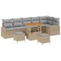 Preview: 9-teiliges Garten Sofa Set mit Kissen Beige Poly Rattan Akazie, 2-Sitzer Garten Sofa mit Stauraum & Kissen Beige Poly Rattan, 3-teiliges Garten Essset mit Kissen Beige Poly Rattan Akazie