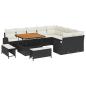 Preview: 12-teiliges Garten Sofa Set mit Kissen Schwarz Poly Rattan, 2-Sitzer Garten Sofa mit Stauraum & Kissen Schwarz Poly Rattan, 3-teiliges Garten Essgruppe mit Kissen Schwarz Poly Rattan