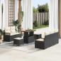 Preview: ARDEBO.de - 8-teiliges Garten Sofa Set mit Kissen Schwarz Poly-Rattan Akazie, 2-Sitzer Garten Sofa mit Stauraum & Kissen Schwarz Poly-Rattan, 3-teiliges Garten Esstisch Set mit Kissen Schwarz Poly-Rattan Akazie