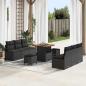 Preview: ARDEBO.de - 9-teiliges Garten-Sofa-Set mit Kissen Schwarz Poly Rattan Akazie, 2-Sitzer Garten-Sofa mit Stauraum & Kissen Schwarz Poly Rattan, 3-teiliges Garten-Ess-Set mit Kissen Schwarz Poly Rattan Akazie