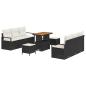 Preview: 9-teiliges Garten Sofa Set mit Kissen Schwarz Poly Rattan Akazie, 2-Sitzer Garten Sofa mit Stauraum & Kissen Schwarz Poly Rattan, 3-teiliges Garten Essset mit Kissen Schwarz Poly Rattan Akazie