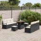 Preview: 9-teiliges Garten Sofa Set mit Kissen Schwarz Poly Rattan Akazie, 2-Sitzer Garten Sofa mit Stauraum & Kissen Schwarz Poly Rattan, 3-teiliges Garten Essset mit Kissen Schwarz Poly Rattan Akazie