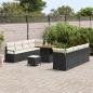 Preview: ARDEBO.de - 11-teiliges Garten-Sofa-Set mit Kissen Schwarz Poly-Rattan Akazie, 2-Sitzer Garten-Sofa mit Stauraum & Kissen Schwarz Poly-Rattan, 3-teiliges Garten-Dining-Set mit Kissen Schwarz Poly-Rattan Akazie