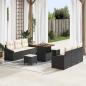 Preview: ARDEBO.de - 9-teiliges Garten Sofa Set mit Kissen Schwarz Poly Rattan Akazie, 2-Sitzer Garten Sofa mit Stauraum & Kissen Schwarz Poly Rattan, 3-teiliges Garten Ess-Set mit Kissen Schwarz Poly Rattan Akazie