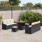 Preview: 9-teiliges Garten Sofa Set mit Kissen Schwarz Poly Rattan Akazie, 2-Sitzer Garten Sofa mit Stauraum & Kissen Schwarz Poly Rattan, 3-teiliges Garten Ess-Set mit Kissen Schwarz Poly Rattan Akazie