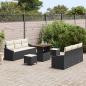 Preview: 9-teiliges Garten-Sofa-Set mit Kissen Schwarz Poly Rattan Akazie, 2-Sitzer Garten-Sofa mit Stauraum & Kissen Schwarz Poly Rattan, 3-teiliges Garten-Dining-Set mit Kissen Schwarz Poly Rattan Akazie
