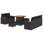 Preview: ARDEBO.de - 8-teilige Garten Sofa Set mit Kissen Schwarz Poly Rattan Akazie, 3-teiliges Garten Essset mit Kissen Schwarz Poly Rattan Akazie