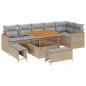 Preview: 9-teiliges Garten Sofa Set mit Kissen Beige Poly Rattan Akazie, 3-teiliges Garten Essset mit Kissen Beige Poly Rattan Akazie