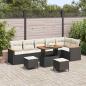 Preview: ARDEBO.de - 9-teiliges Garten Sofa Set mit Kissen Schwarz Poly Rattan Akazie, 3-teiliges Garten Esstisch Set mit Kissen Schwarz Poly Rattan Akazie