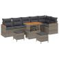 Preview: 9-Teiliges Garten Sofa Set mit Kissen Grau Poly Rattan Akazie, 3-Teiliges Garten Esszimmer Set mit Kissen Grau Poly Rattan Akazie