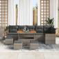 Preview: ARDEBO.de - 10-teiliges Garten-Sofa-Set mit Kissen Grau Poly Rattan Akazie, 4-teiliges Garten-Esszimmer-Set mit Kissen Grau Poly Rattan Akazie