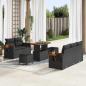 Preview: ARDEBO.de - 8-teiliges Garten Sofa Set mit Kissen Schwarz Poly Rattan Akazie, 3-teiliges Garten Esszimmer Set mit Kissen Schwarz Poly Rattan Akazie