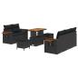 Preview: 8-teiliges Garten Sofa Set mit Kissen Schwarz Poly Rattan Akazie, 3-teiliges Garten Esszimmer Set mit Kissen Schwarz Poly Rattan Akazie