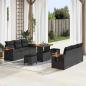 Preview: ARDEBO.de - 9-teiliges Garten Sofa Set mit Kissen Schwarz Poly Rattan Akazie, 3-teiliges Garten Esszimmer Set mit Kissen Schwarz Poly Rattan Akazie