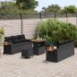 Preview: 9-teiliges Garten Sofa Set mit Kissen Schwarz Poly Rattan Akazie, 3-teiliges Garten Esszimmer Set mit Kissen Schwarz Poly Rattan Akazie