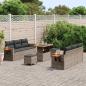 Preview: ARDEBO.de - 9-teiliges Garten Sofa Set mit Kissen Grau Poly Rattan Akazie, 3-teiliges Garten Essset mit Kissen Grau Poly Rattan Akazie