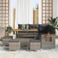 Preview: ARDEBO.de - 9-teiliges Garten Sofa Set mit Kissen Grau Poly Rattan Akazie, 4-teiliges Garten Essenset mit Kissen Grau Poly Rattan Akazie