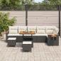 Preview: 9-teiliges Garten-Sofa-Set mit Kissen Schwarz Poly-Rattan Akazie, 3-teiliges Garten-Dining-Set mit Kissen Schwarz Poly-Rattan Akazie