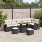 Preview: ARDEBO.de - 9-teiliges Garten Sofa Set mit Kissen Schwarz Poly Rattan Akazie, 3-teiliges Garten Esstisch Set mit Kissen Schwarz Poly Rattan Akazie