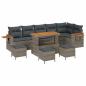 Preview: ARDEBO.de - 10-teiliges Garten-Sofa-Set mit Kissen Grau Poly-Rattan Akazie, 4-teiliges Garten-Ess-Set mit Kissen Grau Poly-Rattan Akazie