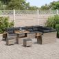 Preview: ARDEBO.de - 12-teiliges Garten-Sofa-Set mit Kissen Grau Poly Rattan Akazie, 3-teiliges Garten-Ess-Set mit Kissen Grau Poly Rattan Akazie