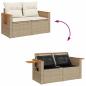 Preview: 14-teiliges Garten Sofaset mit Kissen Beige Poly Rattan Akazie, 4-teiliges Garten Essset mit Kissen Beige Poly Rattan Akazie