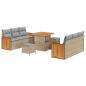 Preview: 9-teiliges Garten Sofa Set mit Kissen Beige Poly Rattan Akazie, 3-teiliges Garten Esszimmer Set mit Kissen Beige Poly Rattan Akazie