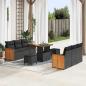 Preview: ARDEBO.de - 9-teiliges Garten Sofaset mit Kissen Schwarz Poly Rattan Akazienholz, 3-teiliges Garten Esstisch Set mit Kissen Schwarz Poly Rattan Akazienholz