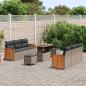 Preview: ARDEBO.de - 9-teiliges Garten Sofa Set mit Kissen Grau Poly Rattan Akazie, 3-teiliges Garten Dining Set mit Kissen Grau Poly Rattan Akazie