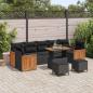 Preview: ARDEBO.de - 10-teiliges Garten Sofa Set mit Kissen Schwarz Poly-Rattan Akazienholz, 3-teilige Garten Esstisch Set mit Kissen Schwarz Poly-Rattan Akazienholz