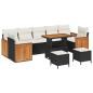 Preview: 10-teiliges Garten-Sofa-Set mit Kissen Schwarz Poly-Rattan Akazie, 3-teiliges Garten-Ess-Set mit Kissen Schwarz Poly-Rattan Akazie