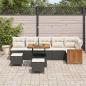 Preview: 9-teiliges Garten Sofa Set mit Kissen Schwarz Poly Rattan Akazie, 3-teiliges Garten Esszimmer Set mit Kissen Schwarz Poly Rattan Akazie