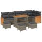 Preview: ARDEBO.de - 10-teiliges Garten Sofa Set mit Kissen Grau Poly-Rattan Akazie, 4-teiliges Garten Essset mit Kissen Grau Poly-Rattan Akazie