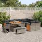 Preview: 12-teiliges Garten Sofaset mit Kissen Grau Poly Rattan Akazie, 3-teiliges Garten Essset mit Kissen Grau Poly Rattan Akazie