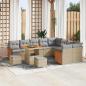 Preview: ARDEBO.de - 12-teiliges Garten-Sofa-Set mit Kissen Beige Poly Rattan Akazie, 3-teiliges Garten-Ess-Set mit Kissen Beige Poly Rattan Akazie