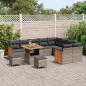 Preview: ARDEBO.de - 12-teiliges Gartensofa Set mit Kissen Grau Poly Rattan Akazie, 3-teiliges Garten Essenset mit Kissen Grau Poly Rattan Akazie
