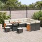Preview: 12 teiliges Garten Sofa Set mit Kissen Schwarz Poly-Rattan Akazie, 3 teiliges Garten Esstisch Set mit Kissen Schwarz Poly-Rattan Akazie