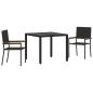 Preview: 3-teiliges Garten Essset Schwarz Poly-Rattan, Stapelbare Gartenstühle mit Kissen - 2-teiliges Set in Schwarz Poly-Rattan