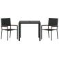 Preview: 3-teiliges Garten Essset Schwarz Poly-Rattan, Stapelbare Gartenstühle mit Kissen - 2-teiliges Set in Schwarz Poly-Rattan