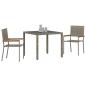 Preview: 3-teiliges Garten Esstisch-Set Grau Poly-Rattan, Stapelbare Gartenstühle mit Kissen 2er Set Grau Poly-Rattan