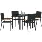 Preview: 5-teiliges Garten Esszimmer Set Schwarz Poly Rattan, stapelbare Gartenstühle mit Kissen - 2-teiliges Set in Schwarz Poly Rattan