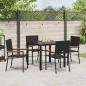 Preview: 5-teiliges Garten Esszimmer Set Schwarz Poly Rattan, stapelbare Gartenstühle mit Kissen - 2-teiliges Set in Schwarz Poly Rattan