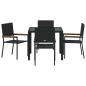Preview: 5-teiliges Garten Esszimmer Set Schwarz Poly Rattan, stapelbare Gartenstühle mit Kissen - 2-teiliges Set in Schwarz Poly Rattan