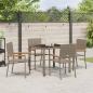 Preview: 5-teiliges Garten Essset Grau Poly Rattan, Stapelbare Gartenstühle mit Kissen 2 Stück Grau Poly Rattan