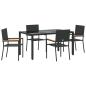 Preview: 5-teiliges Garten Esszimmer Set Schwarz Poly-Rattan, Stapelbare Gartenstühle mit Kissen - 2-teiliges Set in Schwarz Poly-Rattan