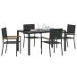 Preview: 5-teiliges Garten Esszimmer Set Schwarz Poly-Rattan, Stapelbare Gartenstühle mit Kissen - 2-teiliges Set in Schwarz Poly-Rattan